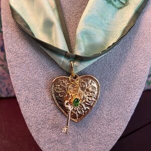 Gold Heart Key Boho Necklace with Green Gem - Women's Jewelry